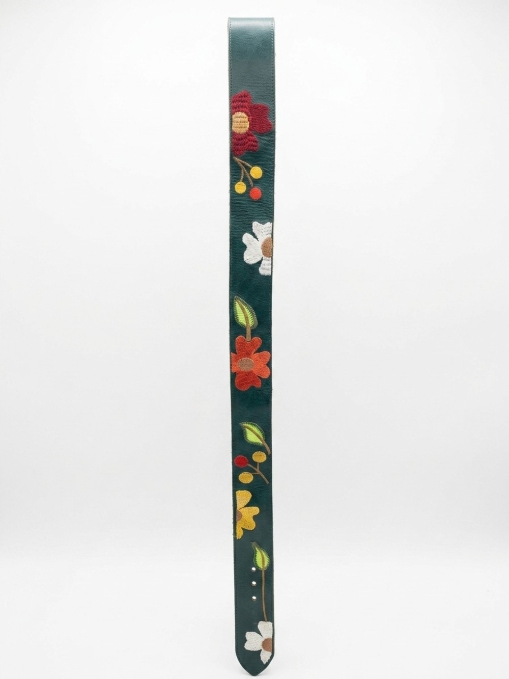 Linea Pelle Green Leather Floral Embroidered Belt